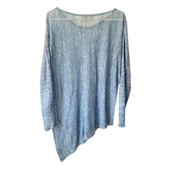 Eileen Fisher Blue Linen Asymmetrical Sheer Pullover Top Sweater size medium - Picture 3 of 5